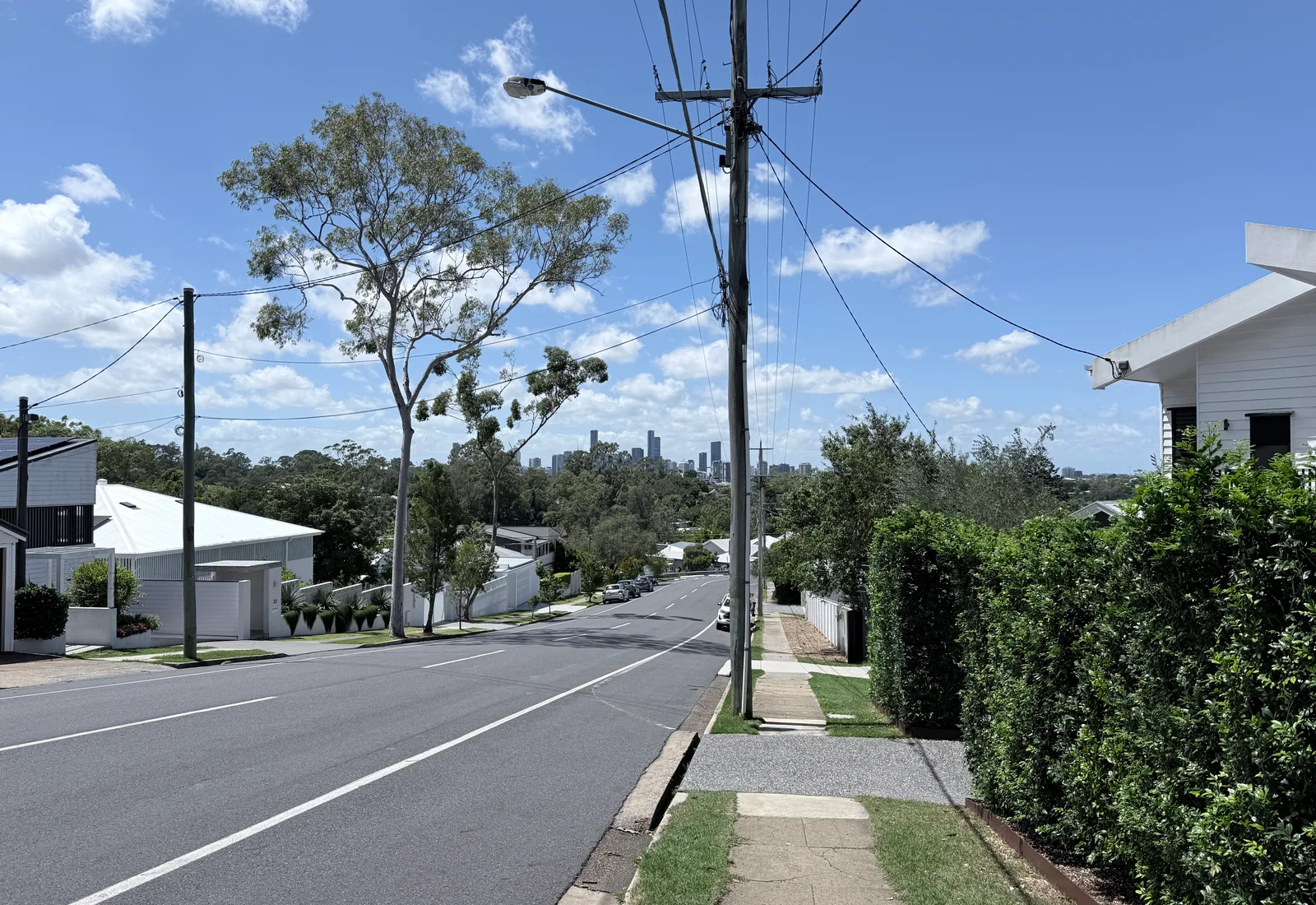 A streetscape on Boundary Road at Bardon, the affluent leafy western Brisbane suburb at the foot of Mount Coot-tha