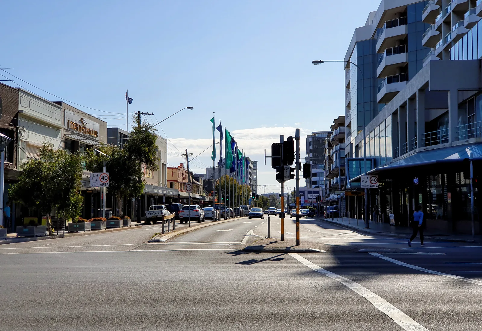 Bay Street shops and apartments in Brighton-Le-Sands, the beachside dining strip on Botany Bay