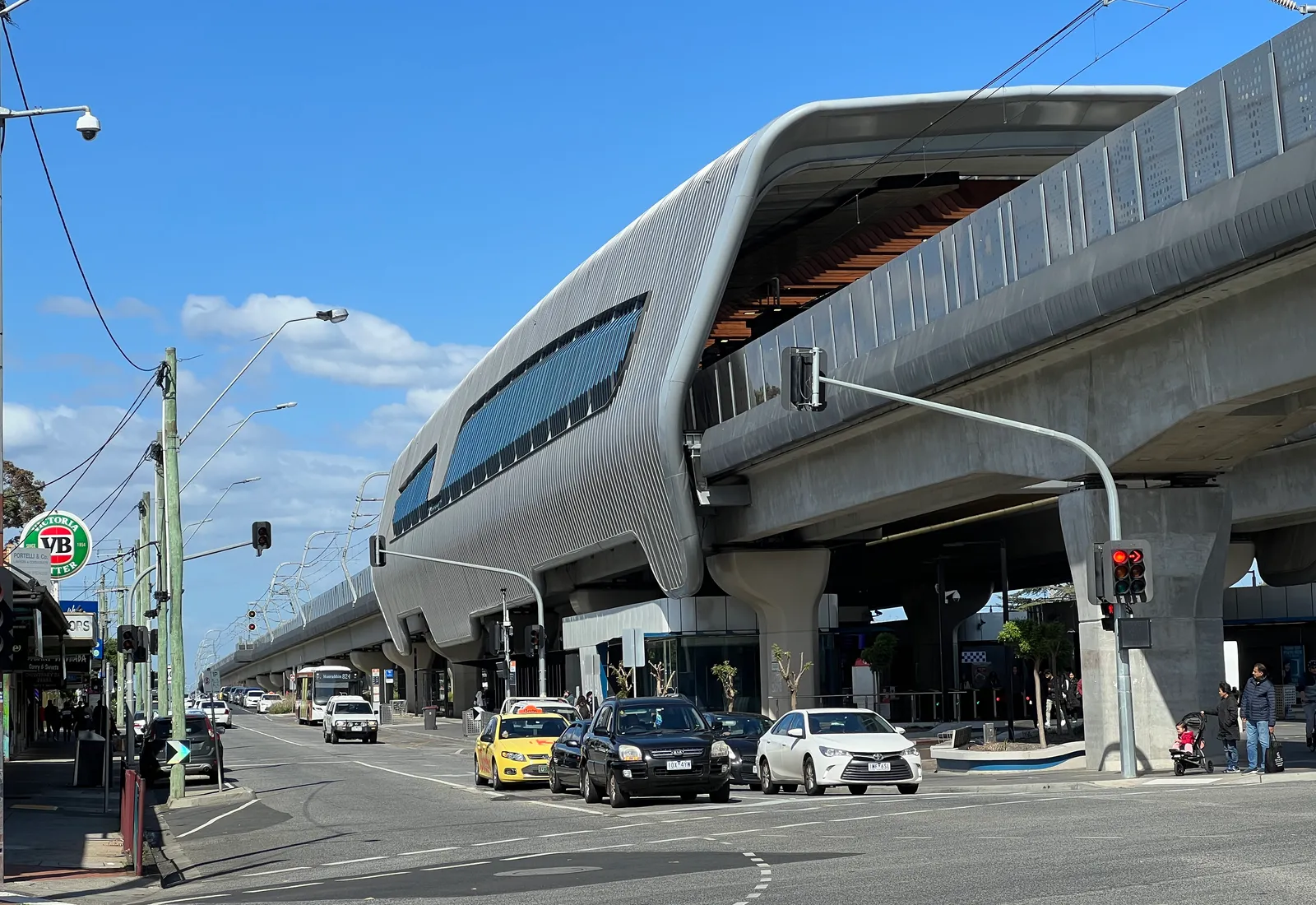 Clayton railway station in Melbourne, rebuilt as an elevated skyrail station after the level-crossing removal