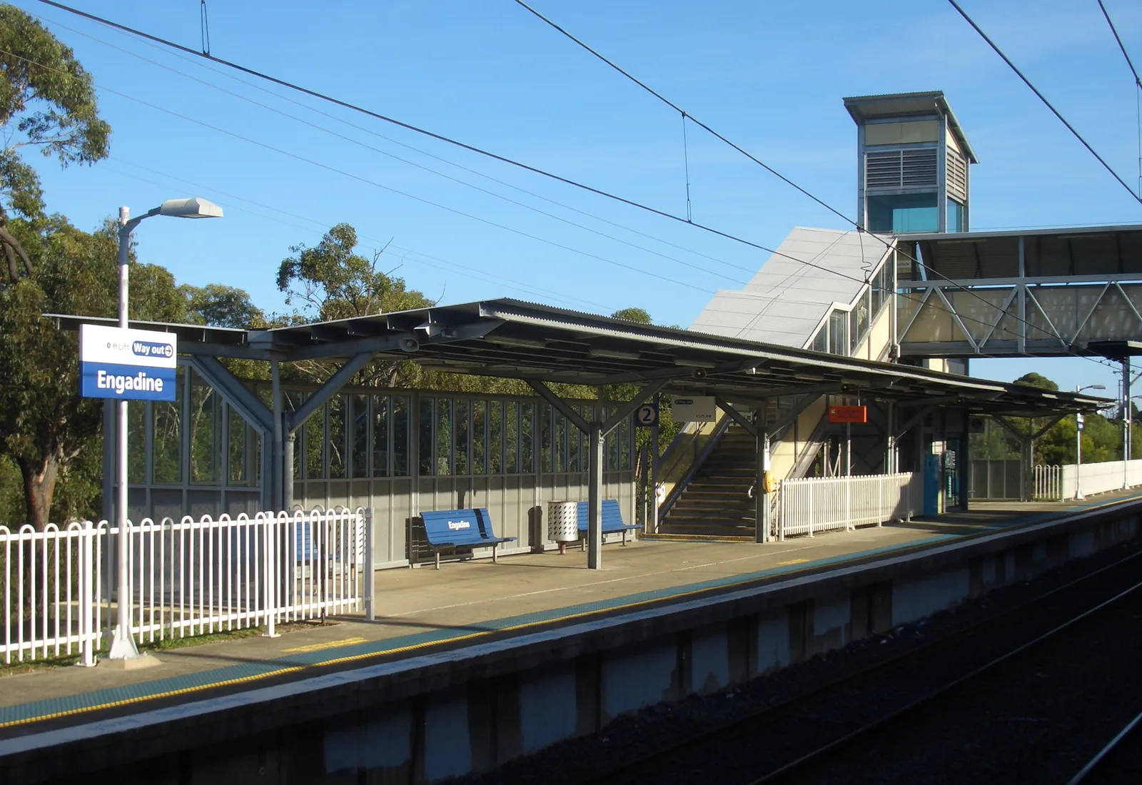Engadine railway station on the Illawarra line, anchor of the Engadine town centre in the Sutherland Shire