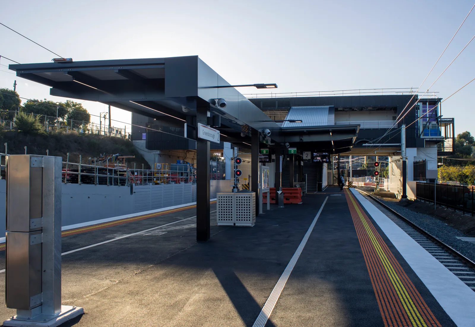 Greensborough railway station on the Hurstbridge line, beside Greensborough Plaza in Melbourne's north-east