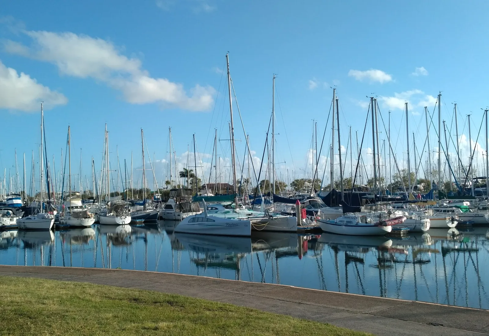 Boats on the Manly Boat Harbour, the affluent bayside boating village on Moreton Bay east of Brisbane