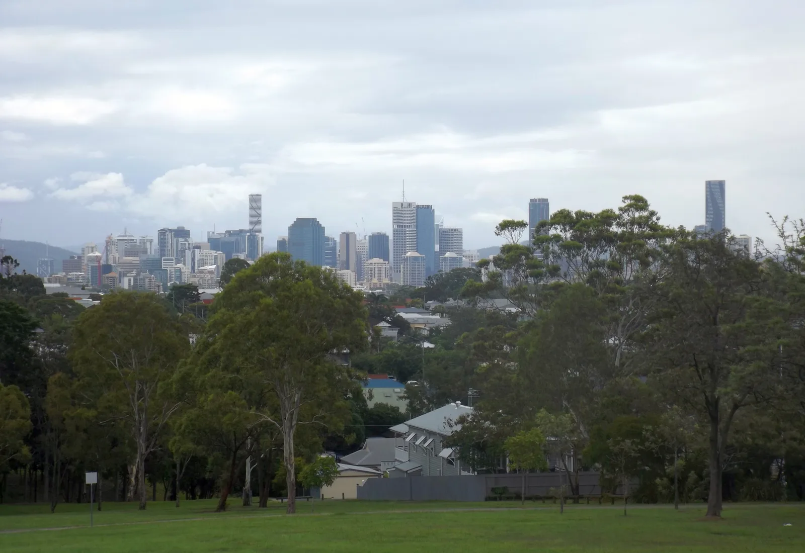 The Brisbane CBD skyline viewed from Norman Park, the affluent inner-eastern suburb on the Cleveland line