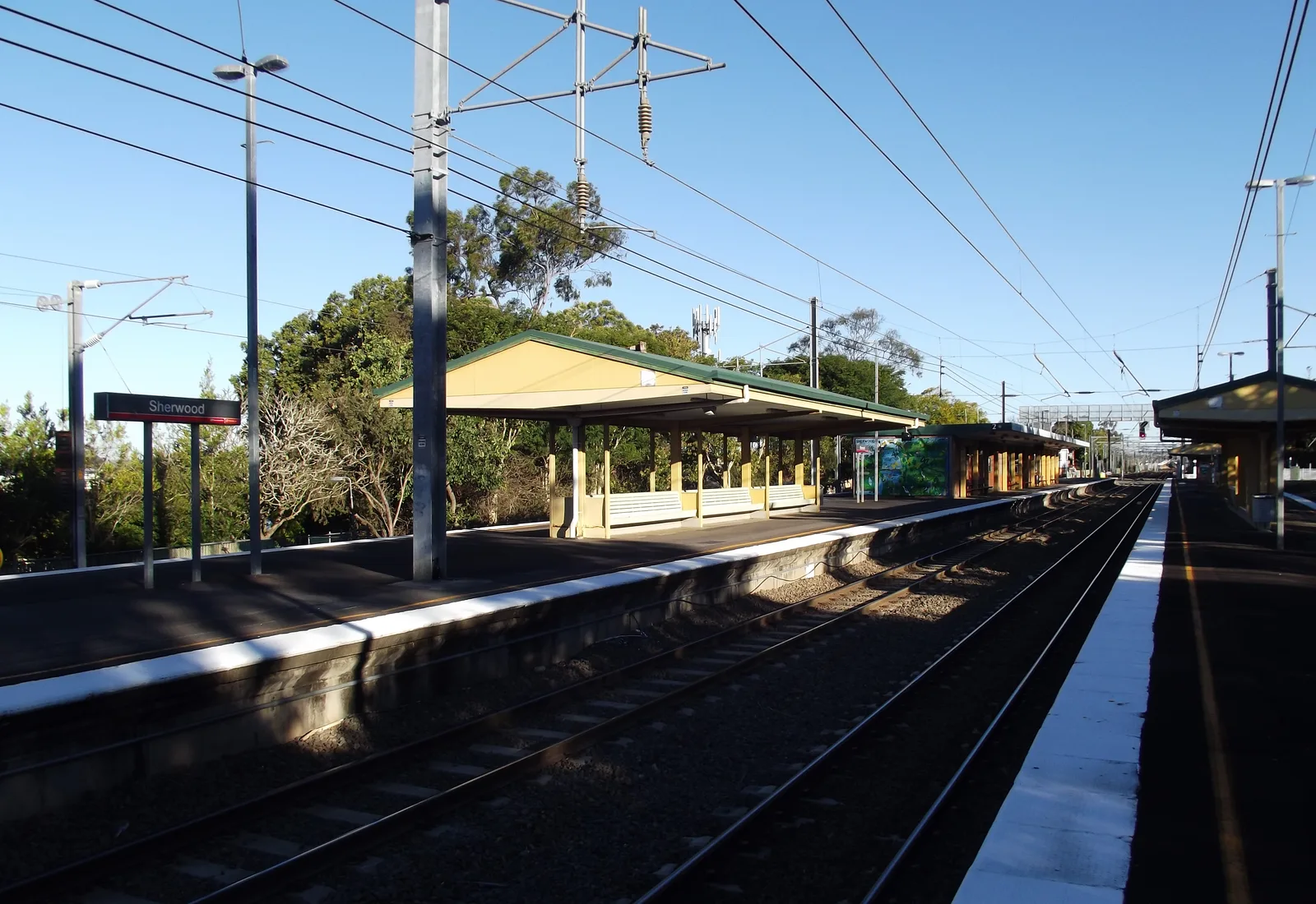 Sherwood railway station on the Ipswich line, in the affluent western riverside village of Sherwood