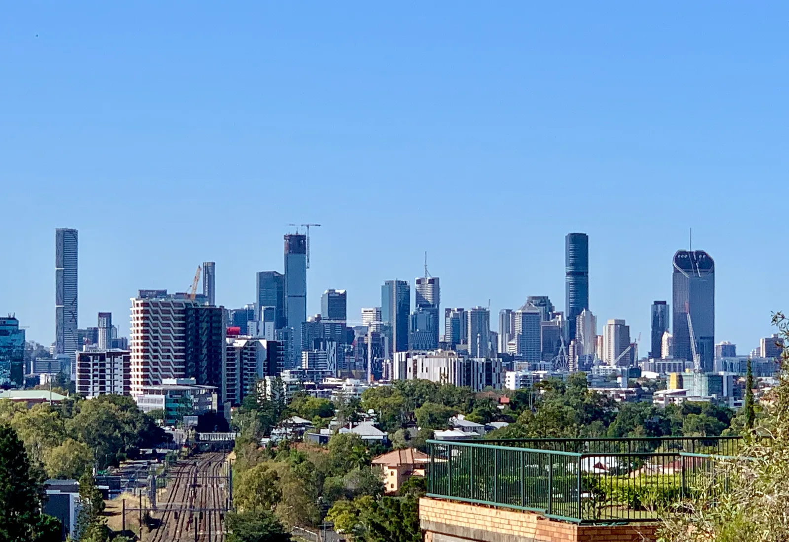The Brisbane CBD skyline viewed from Taringa, the transit-connected inner-western suburb