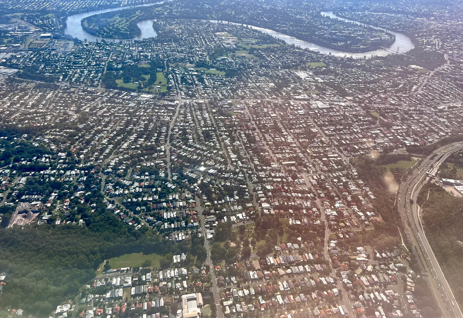 An aerial view over the leafy affluent inner-south Brisbane suburb of Tarragindi